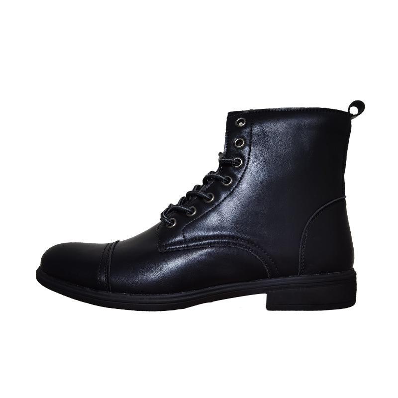 Men's Retro Korean Style High-Top Leather Martin Boots with Plus Velvet, Large Size Cotton Work Boots for Autumn