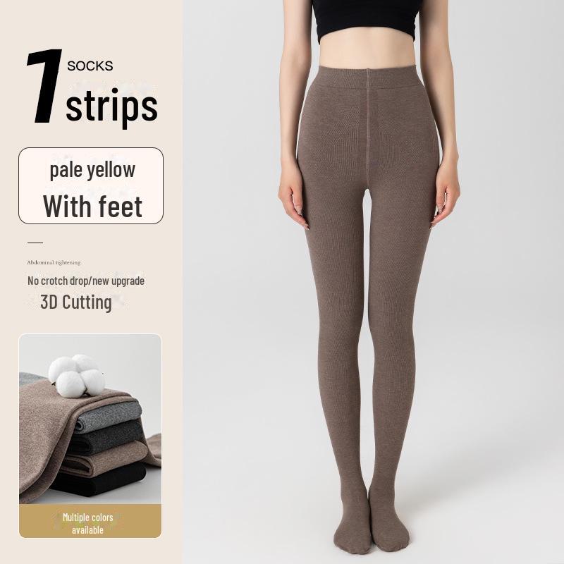 Women's Black Cotton-Lined Leggings for Autumn/Winter - Warm, Thick, Flat Waist, Skinny Fit Pantyhose.