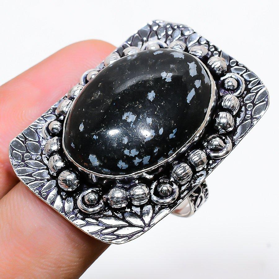 

Кольцо из серебра 925 пробы с натуральным обсидианом в виде снежинки, размер 9,5 c6y94