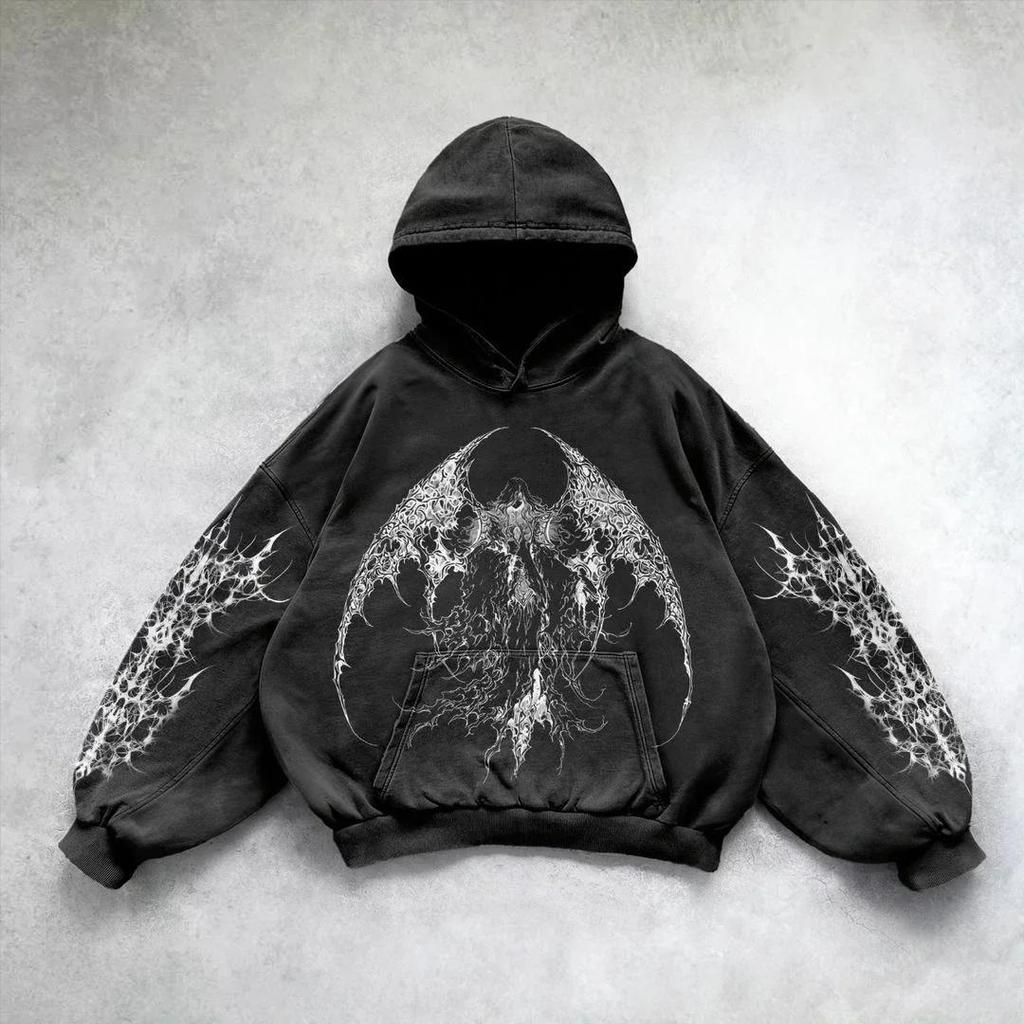 RogueWave Heavy Washed Man Hoodie Sweatshirt Y2k Gothic Clothes Retro Streetwear Pattern Women Pullover Casual Fashion for Men Harajuku