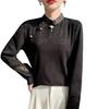 Premium Chinese Style Satin Jacquard Embroidered Diagonal Lapel Shirt for Spring and Autumn