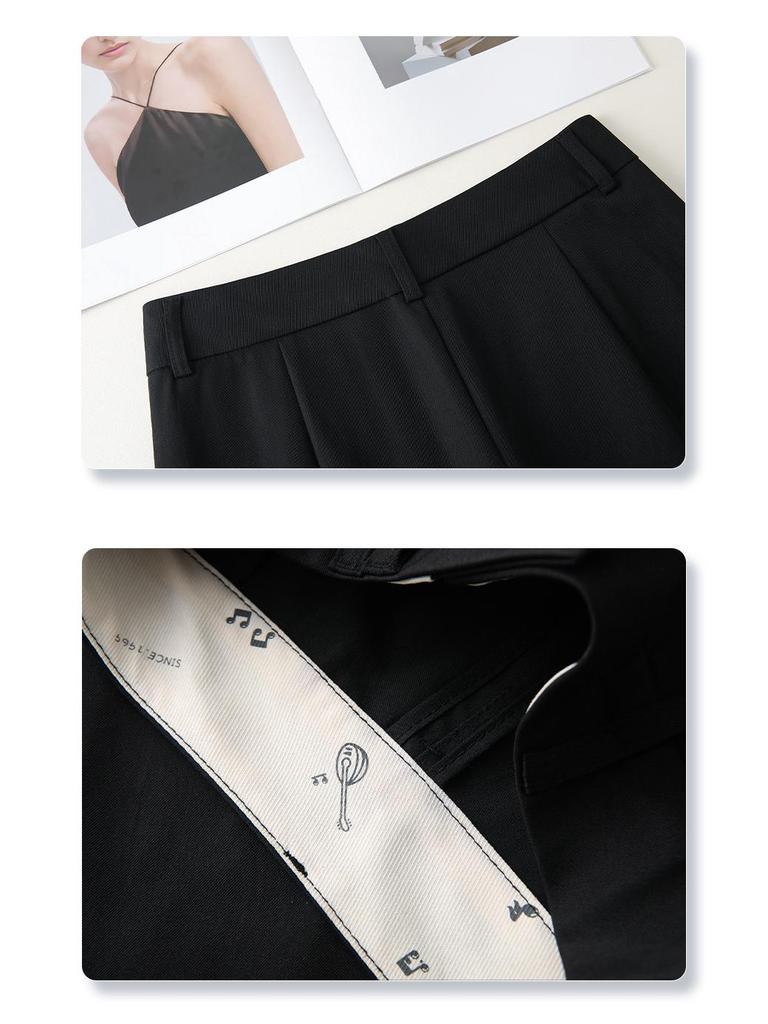 Dámské khaki šortky k obleku: Jaro/Léto 2025 Volné, S vysokým pasem, Zeštíhlující, Rovné-Široké nohavice, Pětičtvrteční kalhoty.