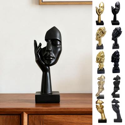 Abstract Thinker Sculpture No Hear No See No Speak Modern Resin Head Statue Collectible Figurine for Home Office Bookshelf Desktop Decor
