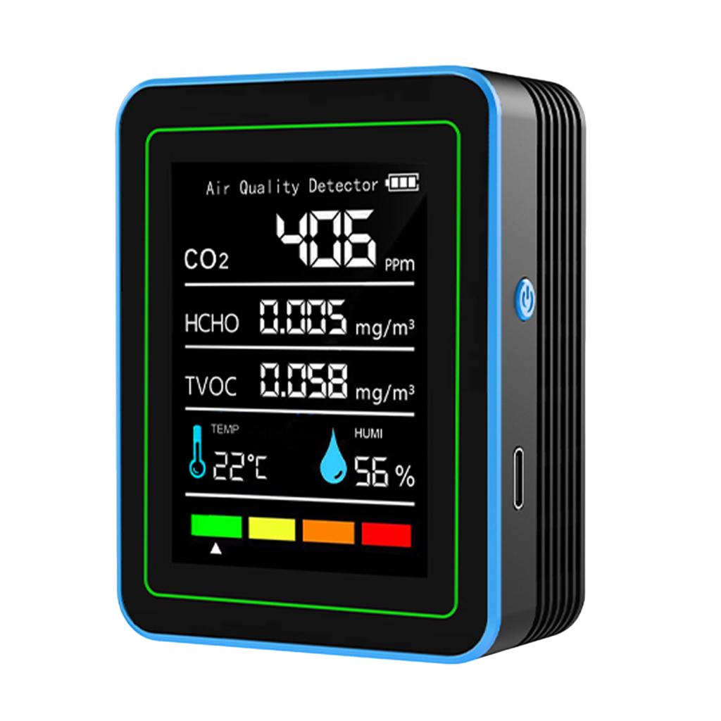 5-in-1 Indoor Air Quality Monitor USB Charging Air Quality Tester with Temperature Humidity TVOC Display for Home Office