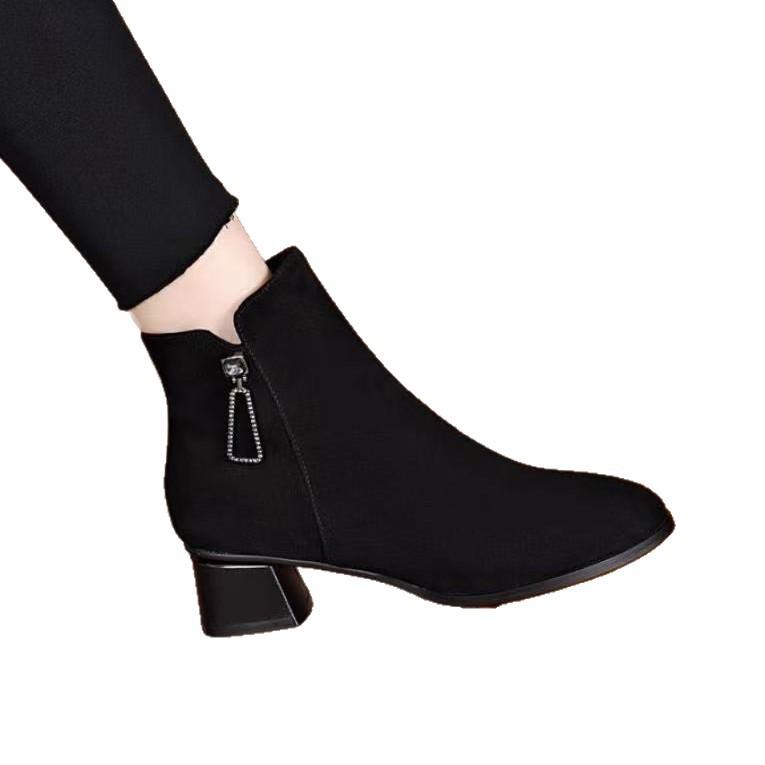 Retro thick heel velvet warm Martin boots autumn and winter new British style fashion versatile high heel short boots