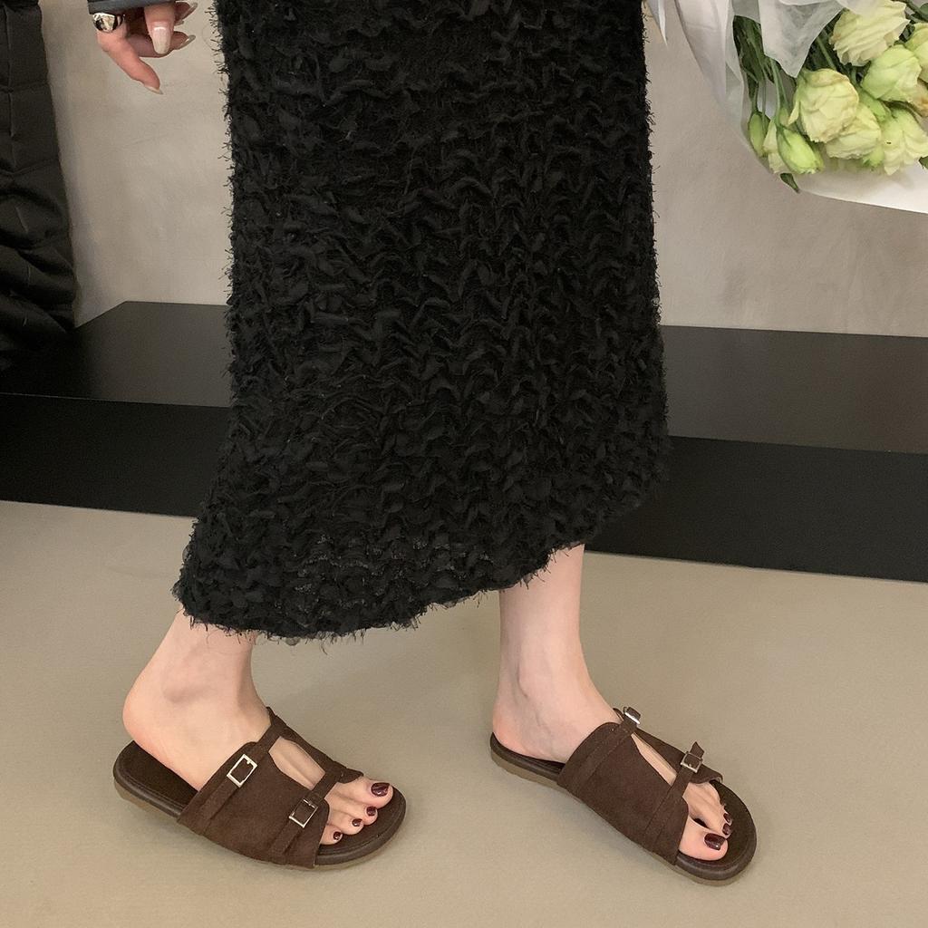 Flat-bottomed silver slippers women's shoes wear 2025 new summer retro sandals seaside sandals