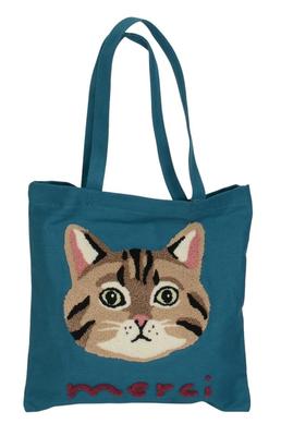 Friends Hill woef woef & miauw markt Sagara Geborduurde Gussetless Tote Bag, Tijgerkat Ontwerp, 912052