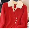 Autumn Design Splicing Two Cardigans Temperament Sweater Knitted Top Versatile Autumn and Winter Coat
