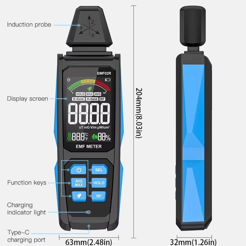 High Precision Electromagnetic Field Radiation Tester 30Mhz-8GHz EMF Gauss Meter Household