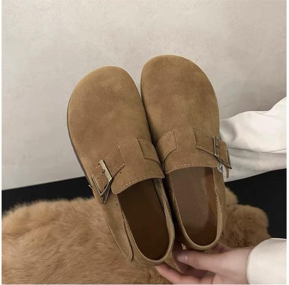 

Французские ретро кожаные биркенштоки 2025 зимняя шапка хлопковая обувь бархатная обувь из овчины лоферы обувь женская 40 верблюд