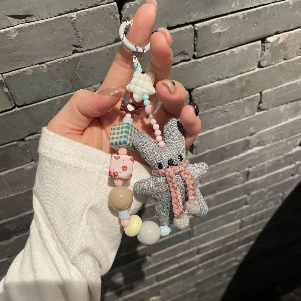 Bag Charm Mobile Phone Lanyard Handmade Beaded Phone Chain Rabbit Phone Strap  Bag Keychains