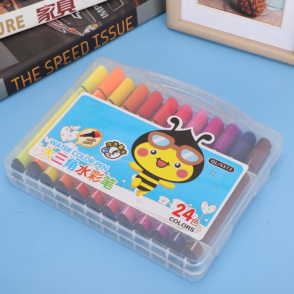 Watercolor Pen Set Triangle High Capacity 24 Colors Washable Child Painting Graffiti Art Marker