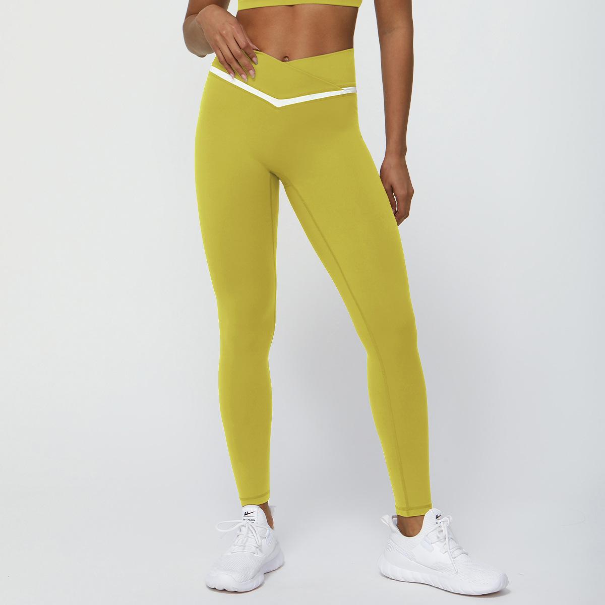 Women s Cross V-Waist Contrast Trim Yoga Leggings S