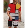 Summer Men's Personalized Two-piece Short-sleeved Cartoon Duck Print Drawstring Shorts Fashion Outdoor Large Size Sports Suit