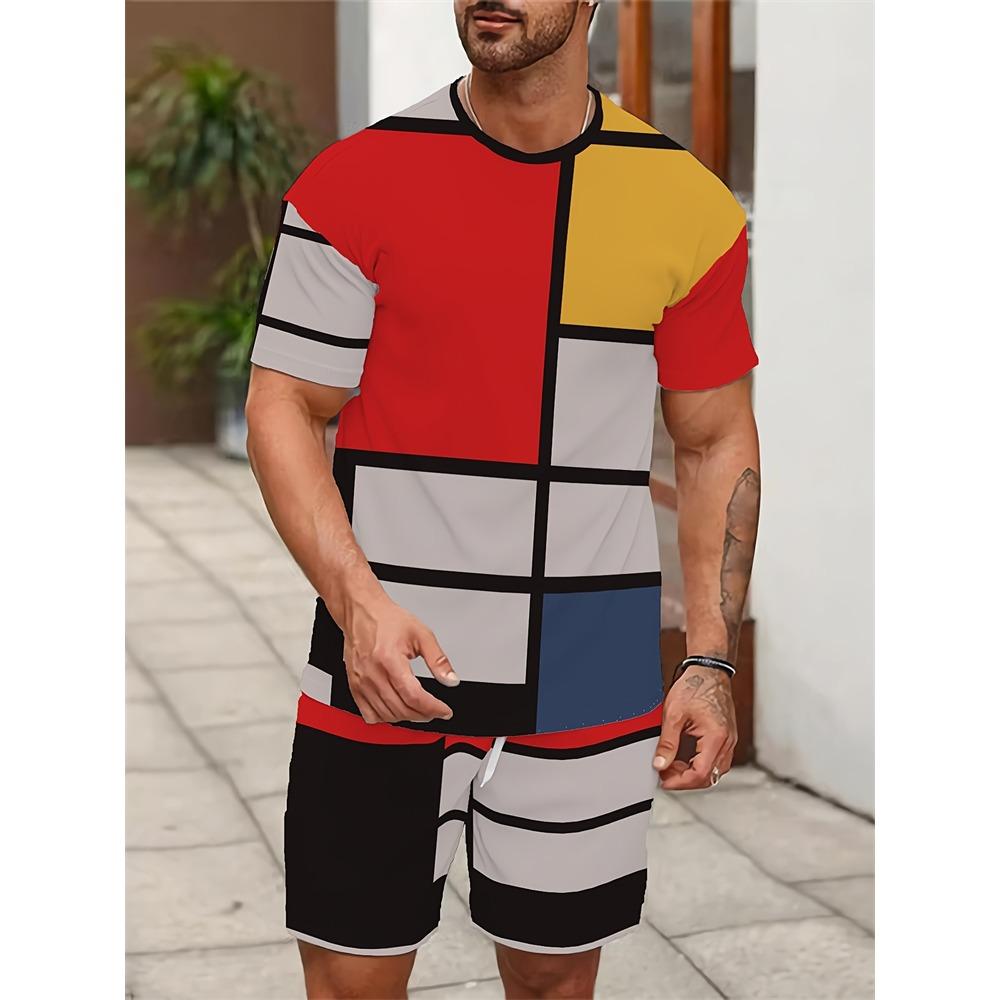 Summer Men's Personalized Two-piece Short-sleeved Cartoon Duck Print Drawstring Shorts Fashion Outdoor Large Size Sports Suit
