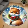 1pc Winter Fox Round Chair Mat Area Rug - Non-Slip, Floor Mat for Office, Bedroom, and Indoor Decor -1002096
