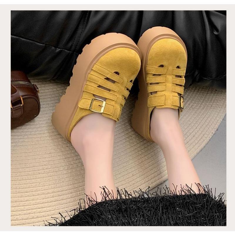 Muffin dámské svrchní oblečení na silné podrážce jaro a léto nové jednopáskové bačkory s kulatou špičkou malé cool pantofle