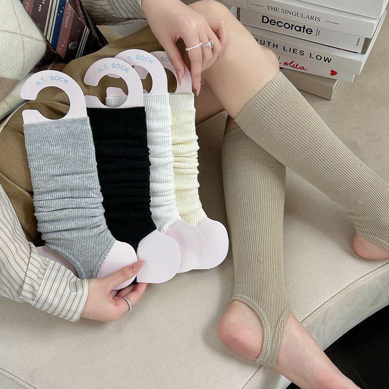 Women's Korean-Style Stirrup Leg Warmers: Long, Knitted, Four-Season Cotton Scrunch Socks