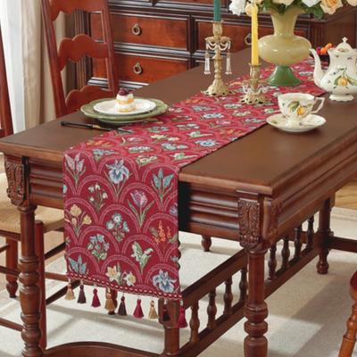 Retro Ästhetik Garngefärbter Jacquard Tischläufer Blumendekor Quastenbesatz Bettläufer/Kaffeetisch/TV-Möbel Dekorative Decke
