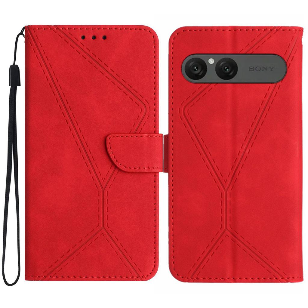 For Sony Xperia 10 VII Case Skin Touch Lines Imprinted PU Leather Flip Phone Cover