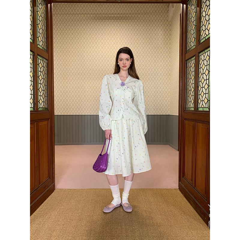 NEWOPEN 2025 Early Spring French Floral A-Line Midi Skirt C3623 – Sweet, Fresh, Age-Reducing Design