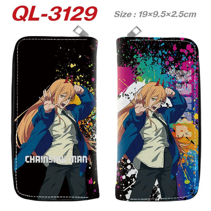 Pochita Chainsaw Man Geldbörse PU-Leder Vollfarbe Lange Reißverschluss-Clutch Anime Kartenhalter