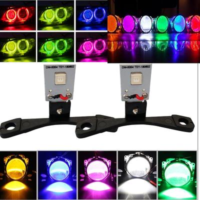 Phare de Moto LED Halo Multicolore Spot Lentille Projecteur Blanche Double Œil d'Ange Diable Phare Cyclone