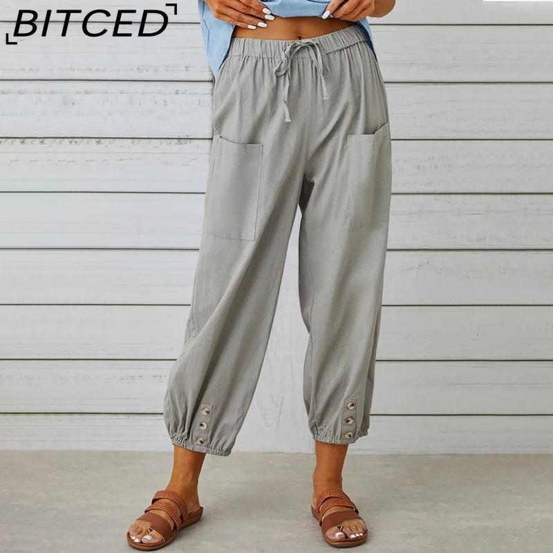 BITCED 12 Color Women's Fashion Casual Solid Color Print Pants & Capris