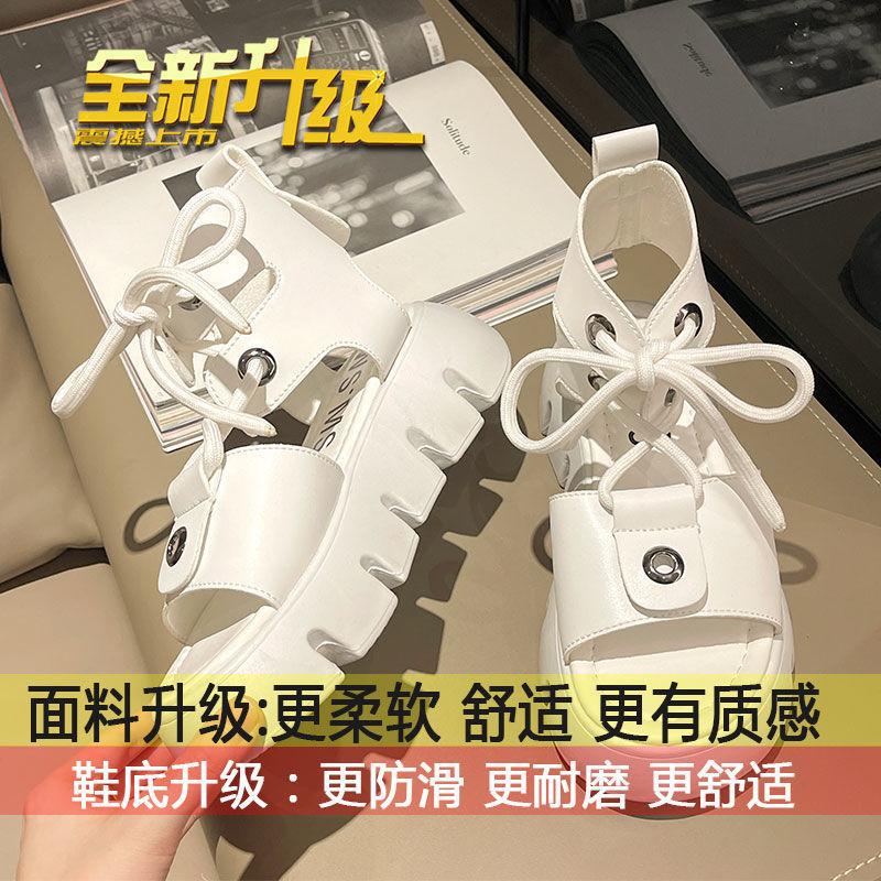 

Soft leather muffin and fish mouth sandals women s strap 2025 summer new retro high-top platform openwork Roman sandals 35