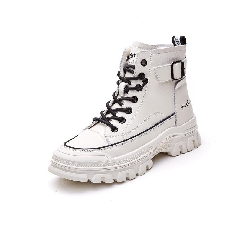 Women's White High-Top Casual Sneakers - 2024 Korean Style, Thick-Soled Martin Short Boots for Autumn/Winter