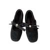 French Small Fragrant Mary Jane Shoes 2025 Velvet Warm Round Head Shallow Mouth with Skirt Knot Pearl Evening Shoes