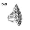 Anello da Dito in Pizzo Retro Esagerato con Pietre Preziose Finte Petalo Fascia da Dito Donna Colore Argento Anello Decorativo Accessori Gioielli