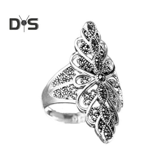 

Кольцо на палец в стиле ретро с кружевом, преувеличенные искусственные драгоценные камни, лепесток, женское серебряное декоративное кольцо, ювелирные аксессуары US 10 серебряный