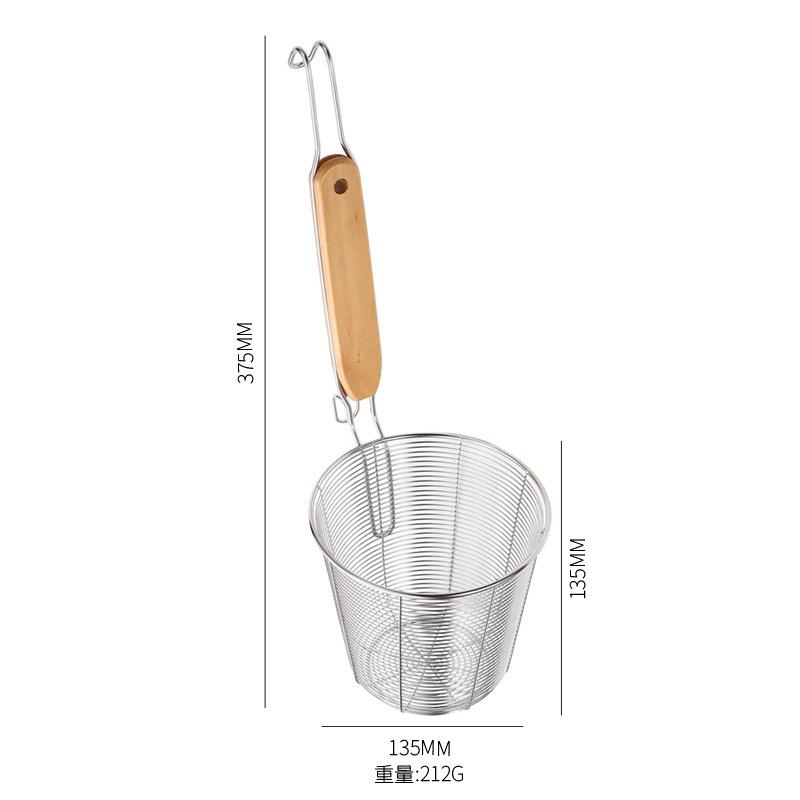 Passoire en acier inoxydable pour marmite avec manche en bois, filtre pour écumoire alimentaire, panier à friture suspendu, passoire de cuisine, cuillère