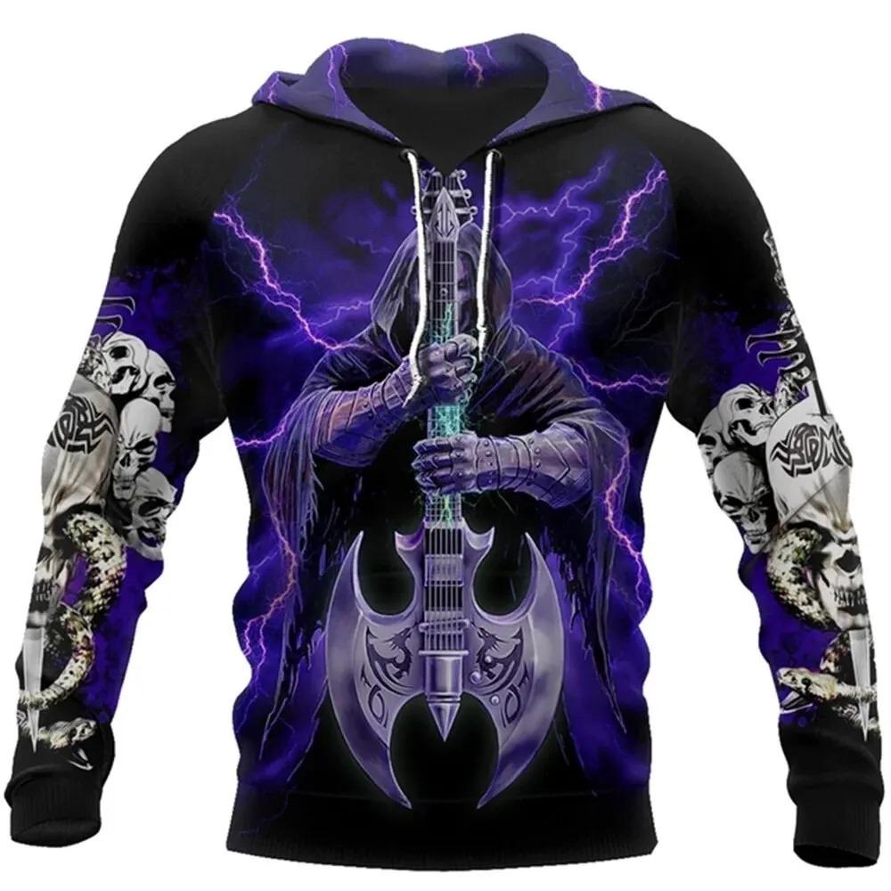 Herren Hoodie Tattoo Skelett Kreuz Terror Grafik Lockerer Mode Pullover Herbstkleidung Freizeitkleidung Damen Oberteile Sweatshirts