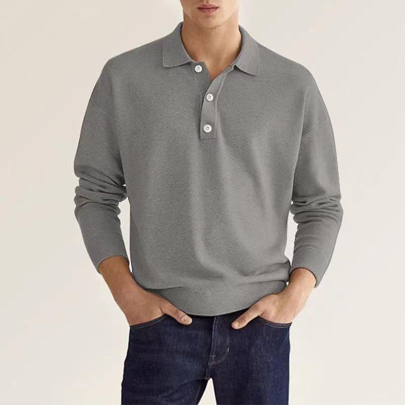 Spring and Autumn Long Sleeve V-Neck Buttons Men's Casual Top Polo Shirt