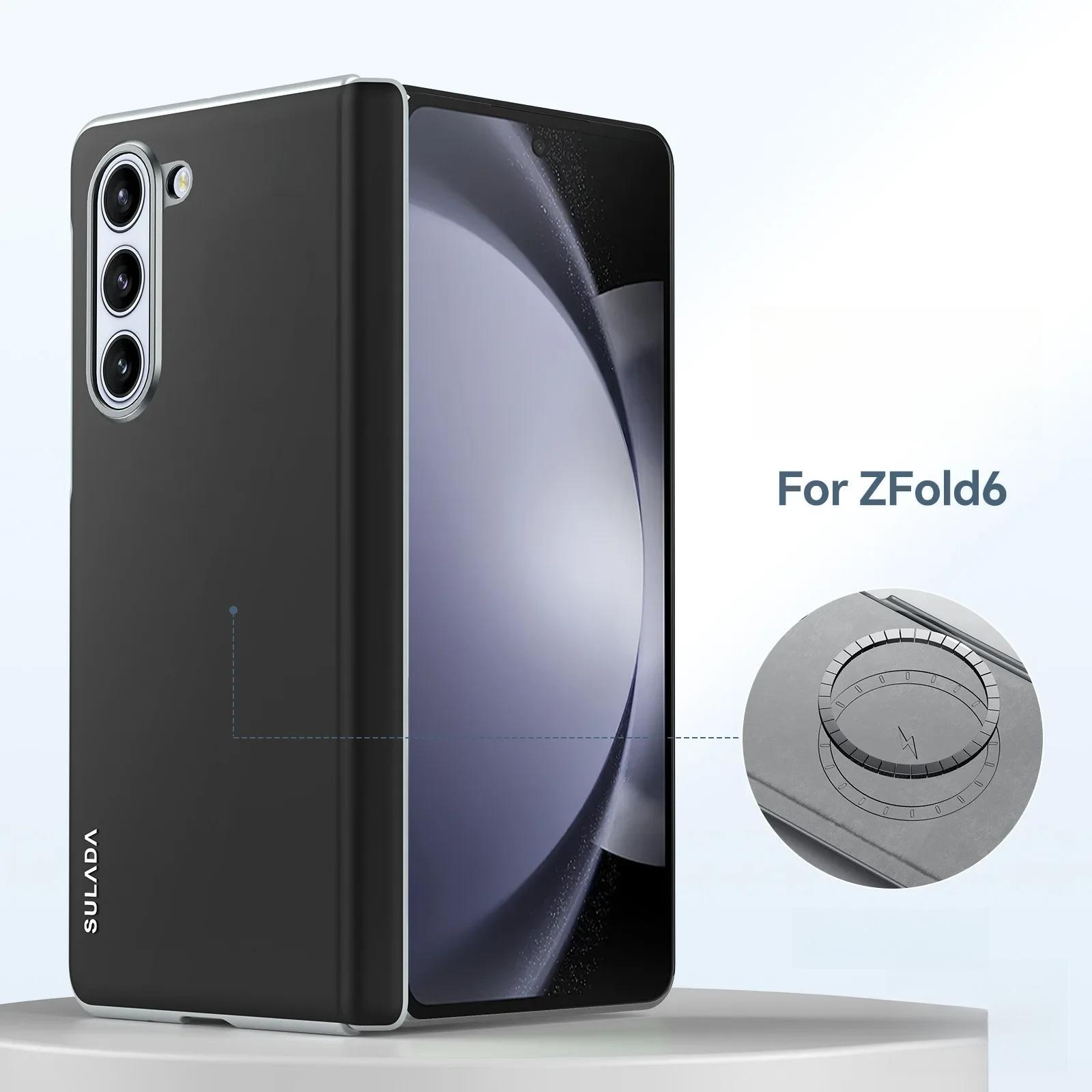 

Minimalist Liquid Leather Magnetic Attraction Case for Samsung Galaxy Z Fold 7 6 5 5G Precious Metal Lens Hinge Protection Cover Galaxy Z Fold6 чорний
