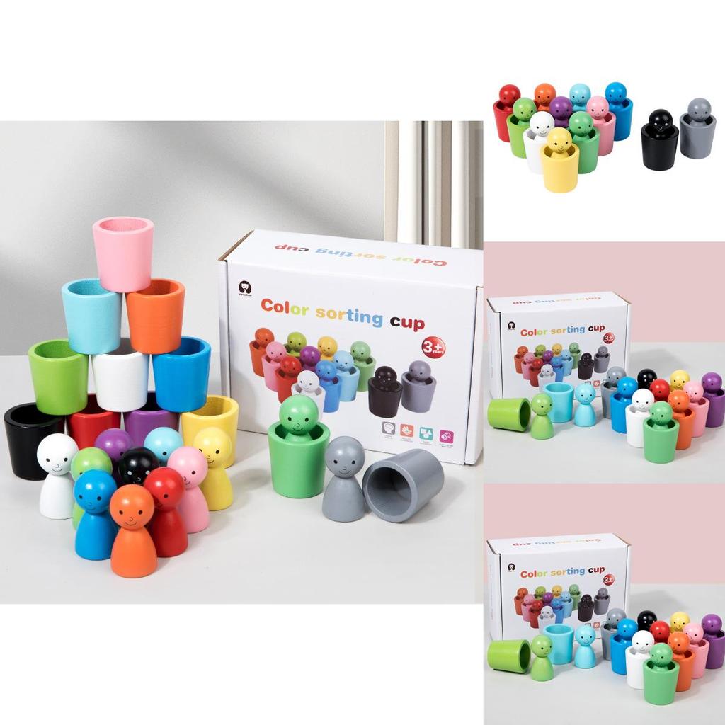 Wooden Montessori Color Sorting Cups For Kids Handeye Coordination Educational Toy