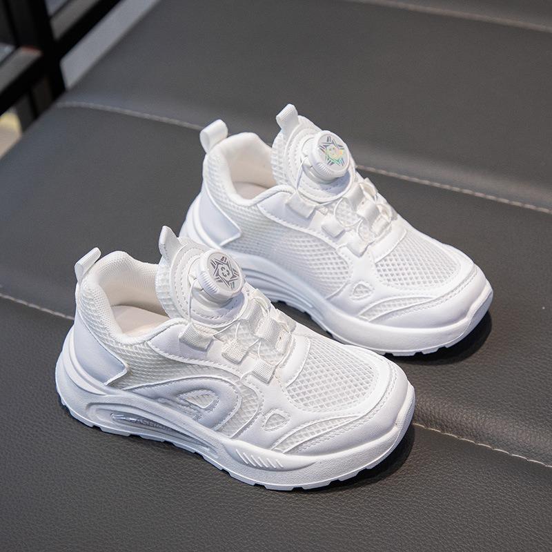 Kids Pure White Rotating Buckle Breathable Mesh Air Cushion Casual Sneakers 26 белый