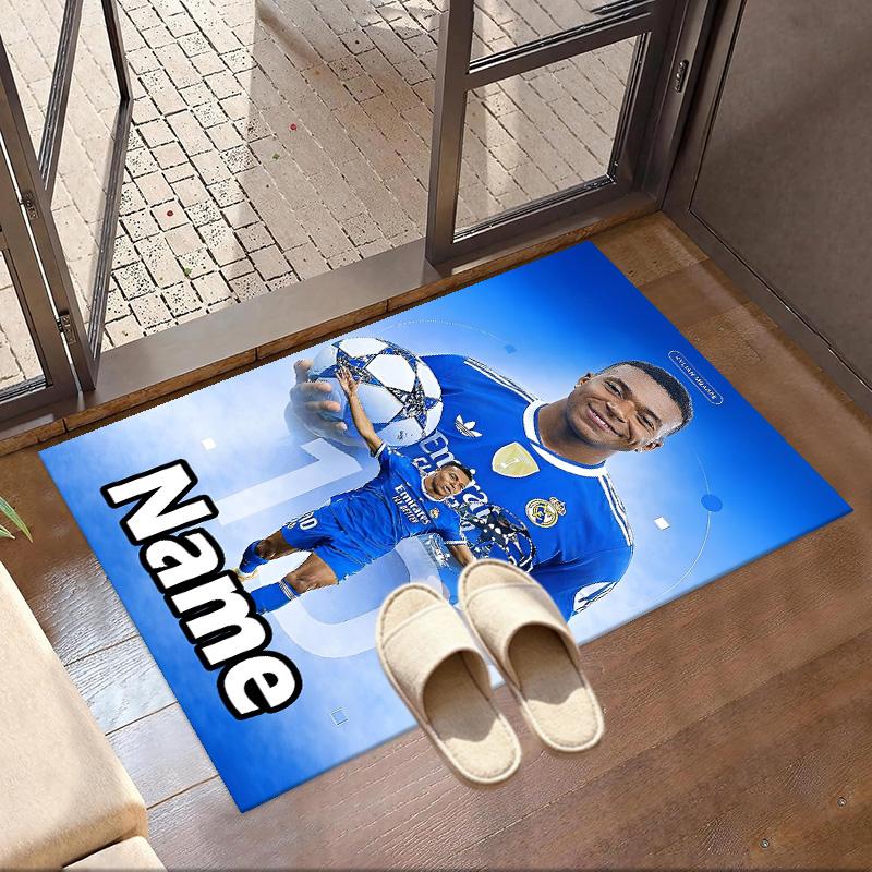 Custom Name Personalized Kylian Mbappe Print Carpet, Versatile Home Decor Rug, for Playroom, Apartment, Balcony, Entryway, Hallway Gift