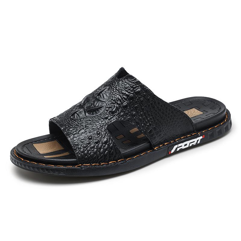 Men s Plus Size Crocodile Pattern Open-Toe Flip-Flops 45 чёрный