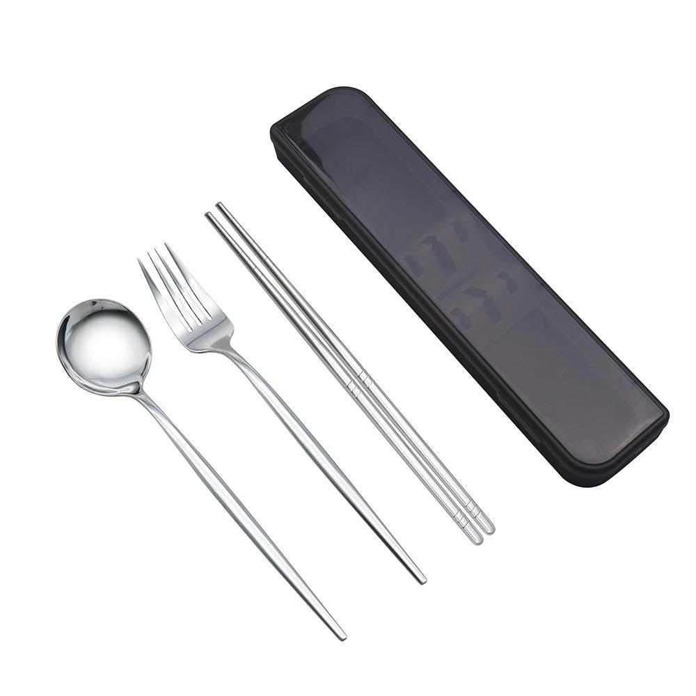 

3pcs Box Stainless Steel Spoon Chopsticks Fork Set Outdoor Chopsticks Spoon Portable Tableware Set Gift Silver-B