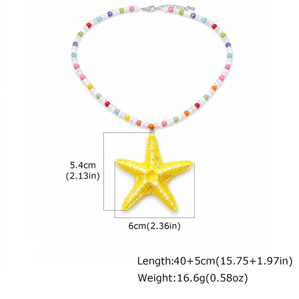 Large Resin Starfish Pendant Necklace for Women, Colorful Glass Beaded Choker, Boho Beach Statement Jewelry