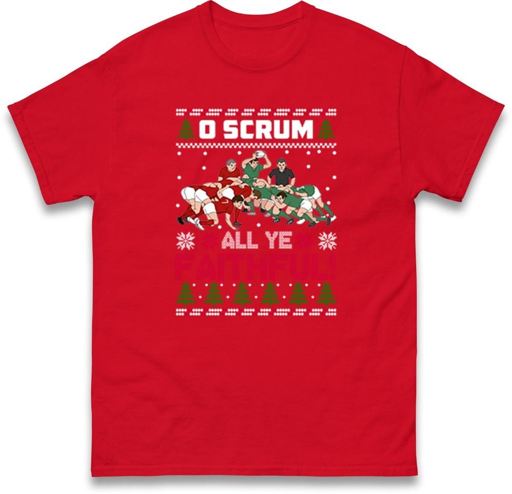 Funny Rugby Christmas T Shirt O Scrum All Ye Faithful Novelty Xmas Rugby Tee S