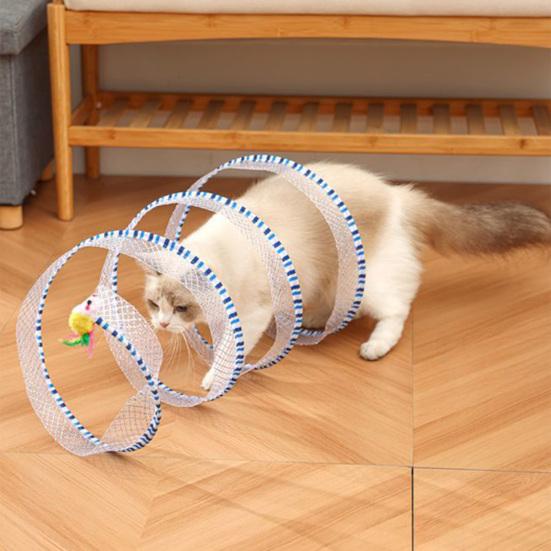 Cat Tunnel Toy Spiral Kitten Toy Foldable Design Easy To Install Interactive Spiral Cat Tunnel with Feather Toy