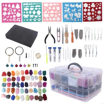 KX4B 50 Colors Wool Roving Fiber Yarn Needle Felting Tool for Beginners