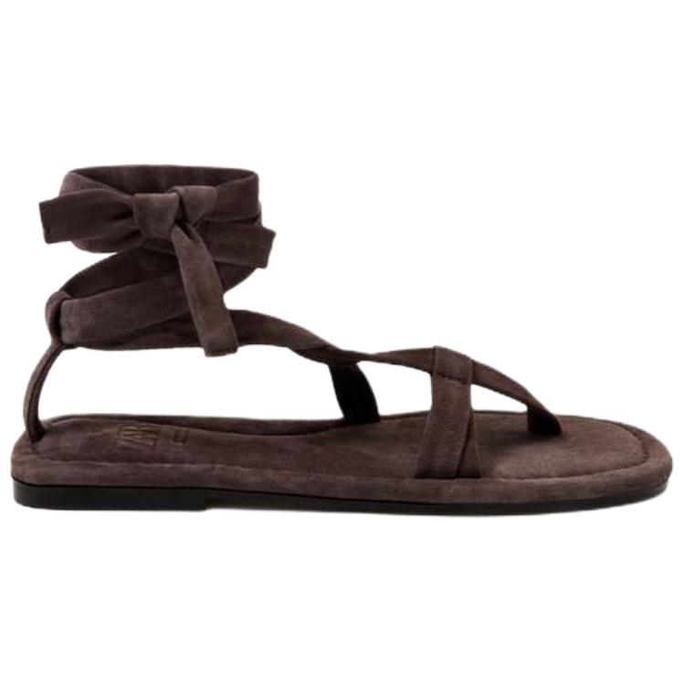 Zara Limited Edition Sheepskin Leather Open Toe Vintage Strap Flat Sandals Women sandals Brown 4600610700