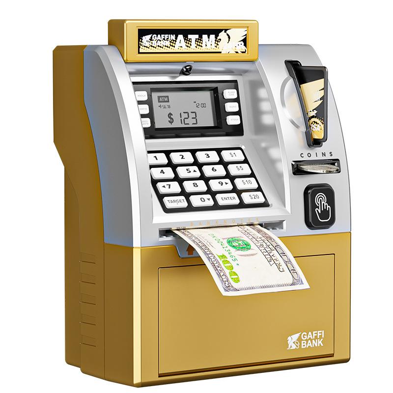 ATM Piggy Bank with Smart Card & Coin Slot, Large Safe Money Box with Password, In/Out Function & Digital Counter for Kids