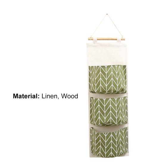 3 Pockets Wall Door Closet Home Hanging Storage Bag Linen Fabric Organizer Pouch