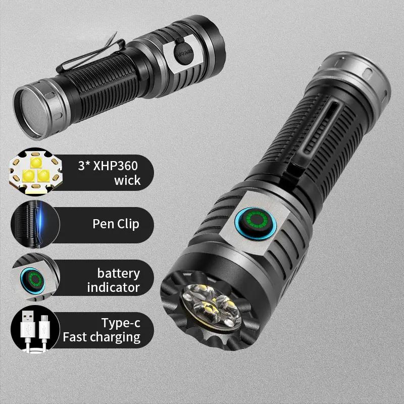 High Bright 3*LED Strong Light Mini Rechargeable Portable Torch Outdoor Aluminum Alloy Tactical Flashlight with Pen Clip